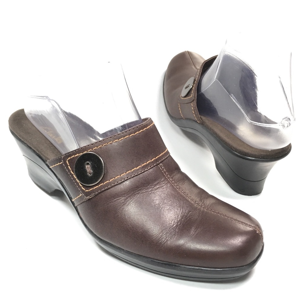 Clarks Leather Mule Brown Size 7.5